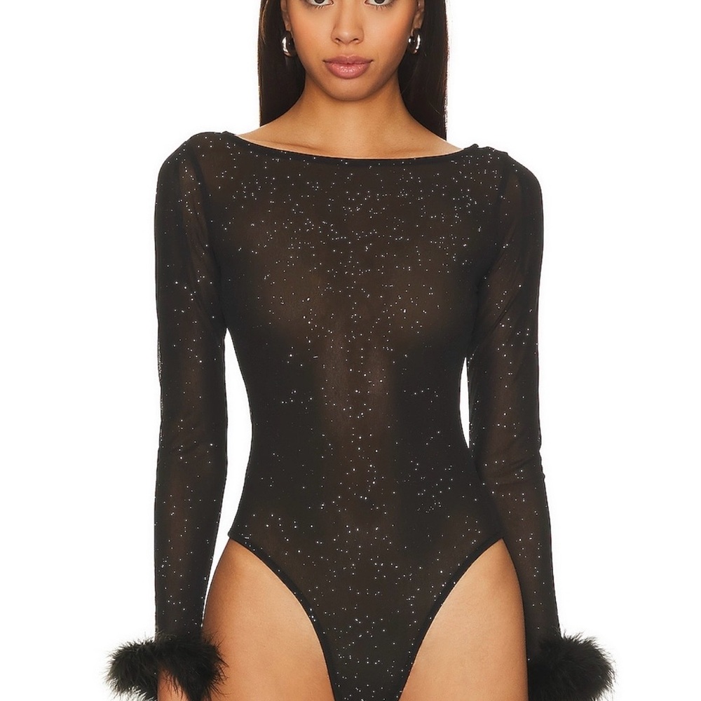 Revolve More To Come Black Sparkle Long Sleeve Bodysuit